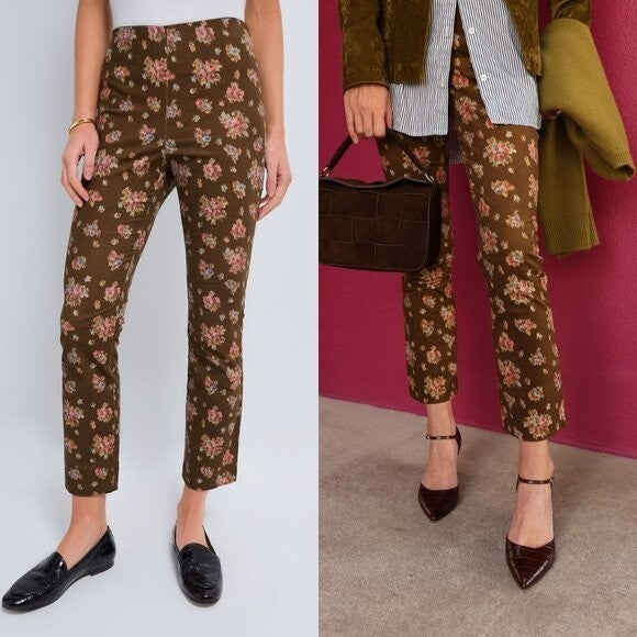 Tuckernuck NEW Brown Hazel Bouquet Corduroy Ashford Straight Leg Pant Size S